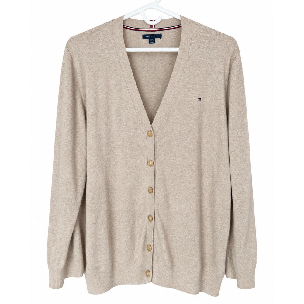 Tommy Hilfiger Mens XXL Beige V Neck Button Cardigan Sweater Preppy